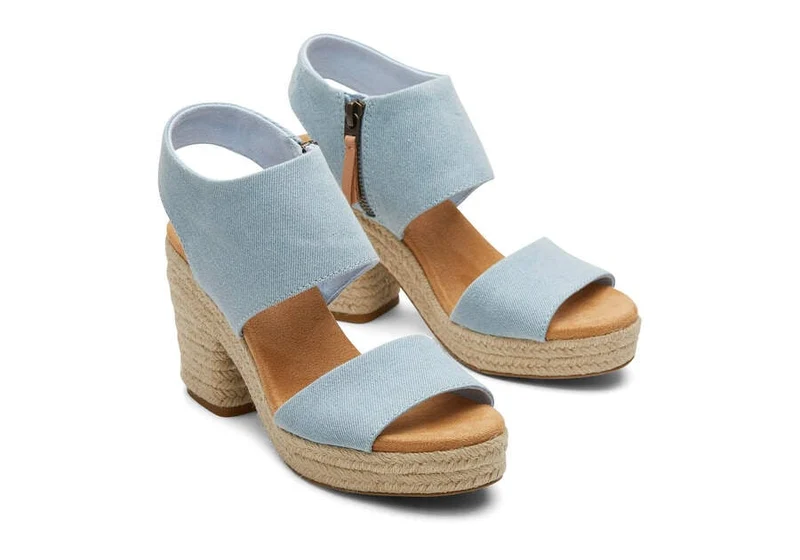TOMS Plateau-Sandale „Mallorca“ für Damen – Pastellblau verwaschener Denim