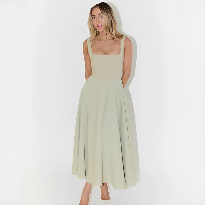 Fioren - Elegantes Midikleid mit Quadratischem Ausschnitt