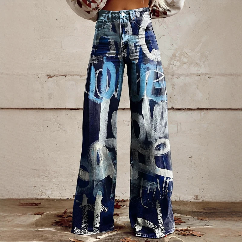 Shelley - Bequeme Weitbeinige Bedruckte Jeans
