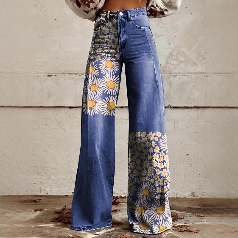 Shelley - Bequeme Weitbeinige Bedruckte Jeans