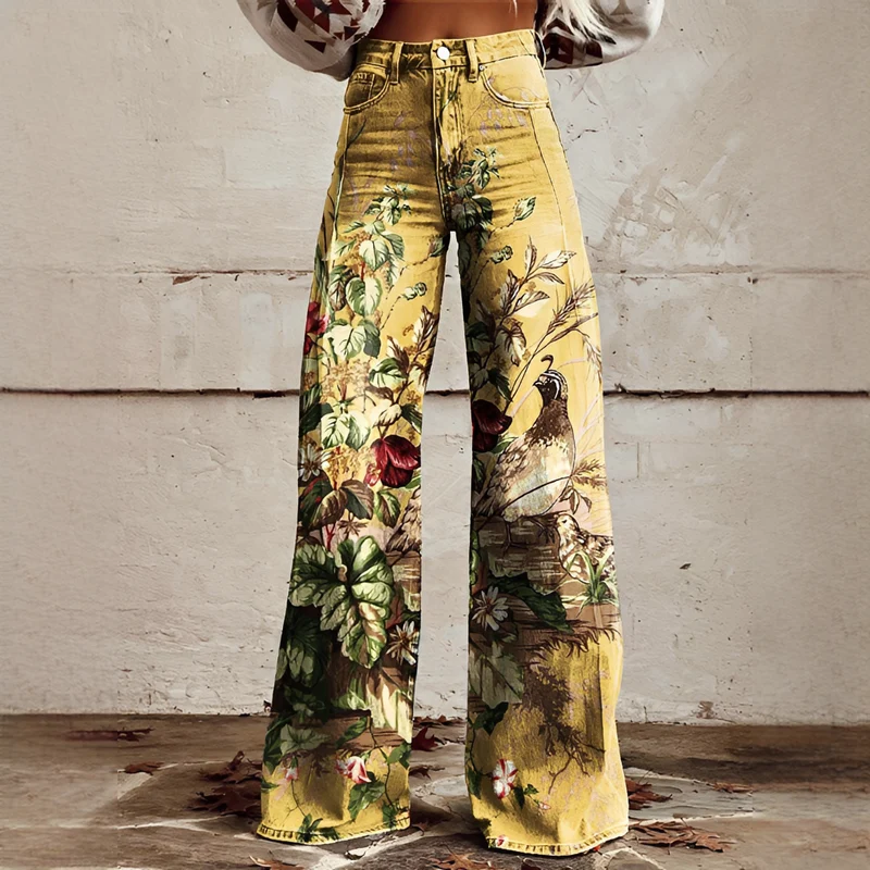 Shelley - Bequeme Weitbeinige Bedruckte Jeans