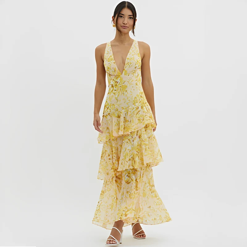 Faye - Elegantes Fließendes Kleid mit V-Ausschnitt und offenem Rücken
