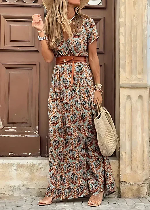 Justine – Florales Damen Maxikleid mit Schlitz