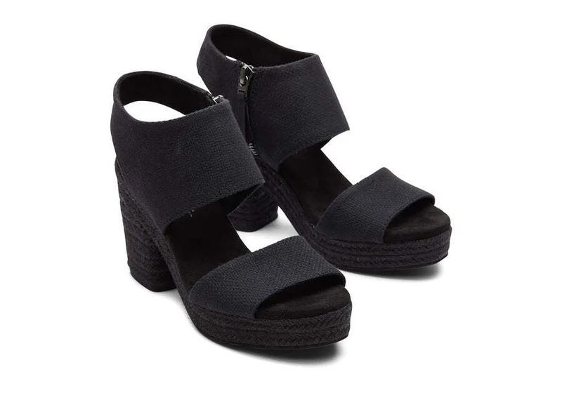 TOMS Damen-Sandale „Mallorca Rope“ mit Plateausohle – Schwarz
