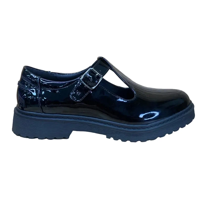 Teds Cybele T-Bar-Schulschuh aus Lackleder für Kinder – Schwarz