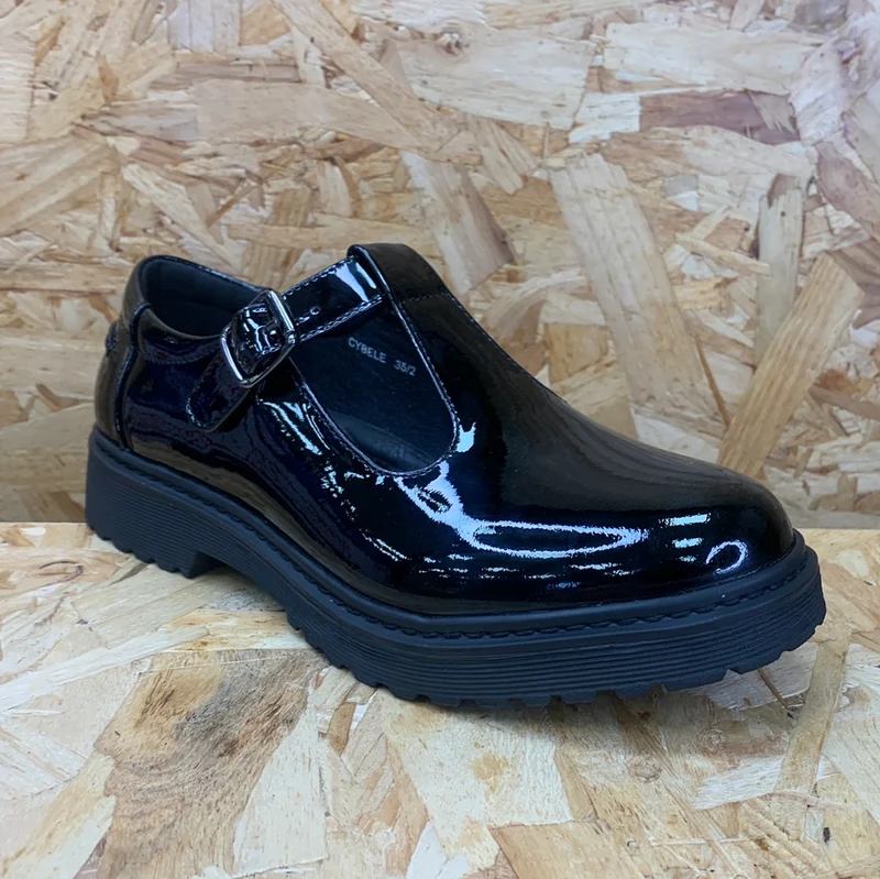 Teds Cybele T-Bar-Schulschuh aus Lackleder für Kinder – Schwarz