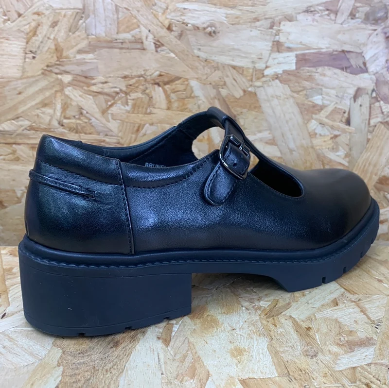 Teds Kinder Brunel Glattleder T-Steg Schulschuh – Schwarz