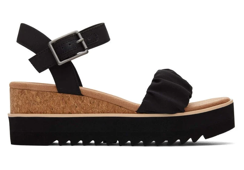TOMS Damen Diana Ruched Woven Wedge Sandale - Schwarz