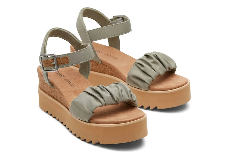 TOMS Damen Diana Ruched Woven Wedge Sandale – Vetivergrau