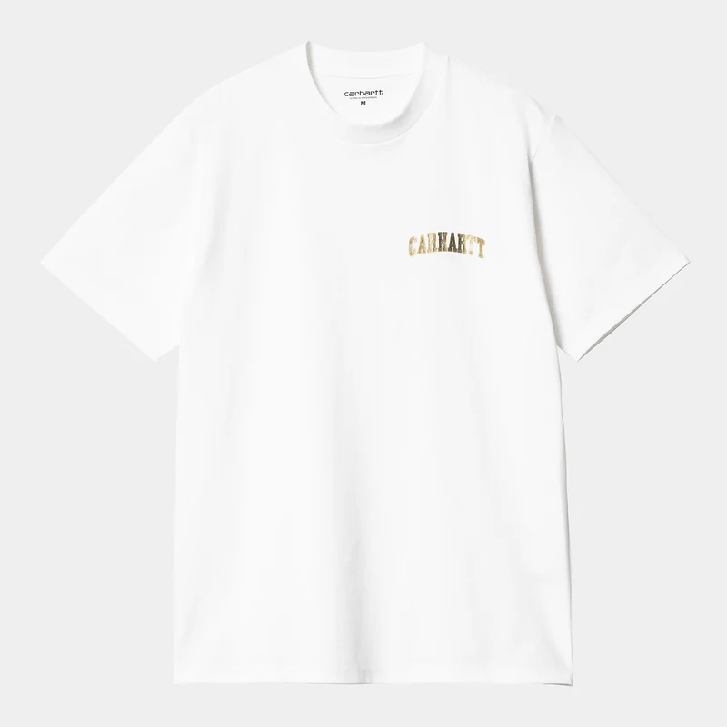 Carhartt WIP Bio-T-Shirt mit University-Schriftzug für Herren – Weiß / Gold