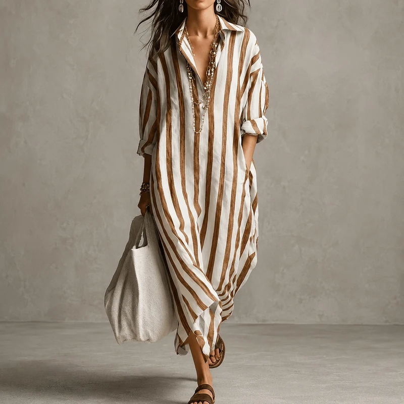 Elysia - Lockeres Langarm-Hemdkleid