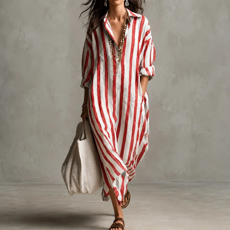 Elysia - Lockeres Langarm-Hemdkleid
