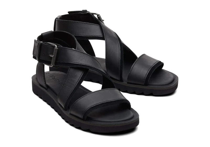 TOMS Sidney Tread Ledersandale für Damen – Schwarz