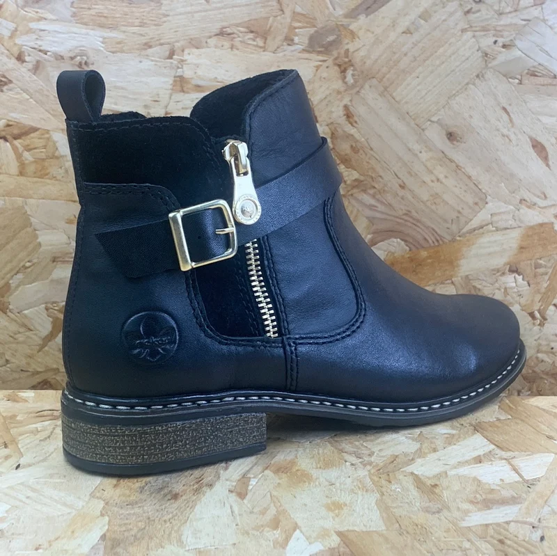Rieker Damen-Stiefelette aus mit Fleece gefüttertem Leder – Schwarz