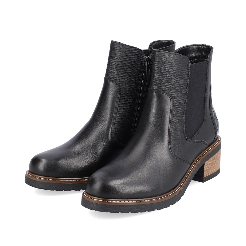 Remonte Frauen Chelsea Stiefelette aus Leder mit Blockabsatz – Schwarz