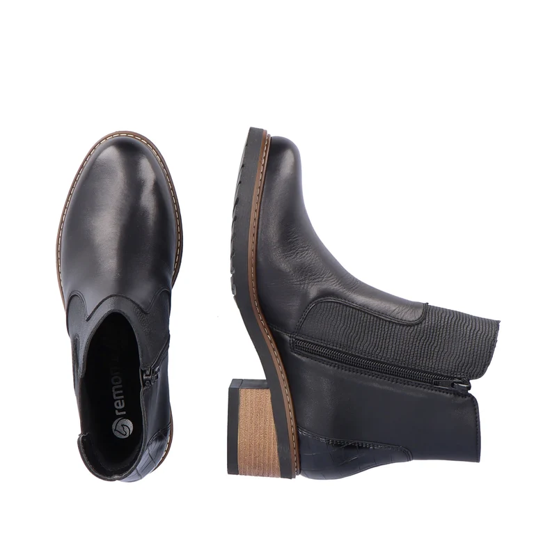 Remonte Frauen Chelsea Stiefelette aus Leder mit Blockabsatz – Schwarz