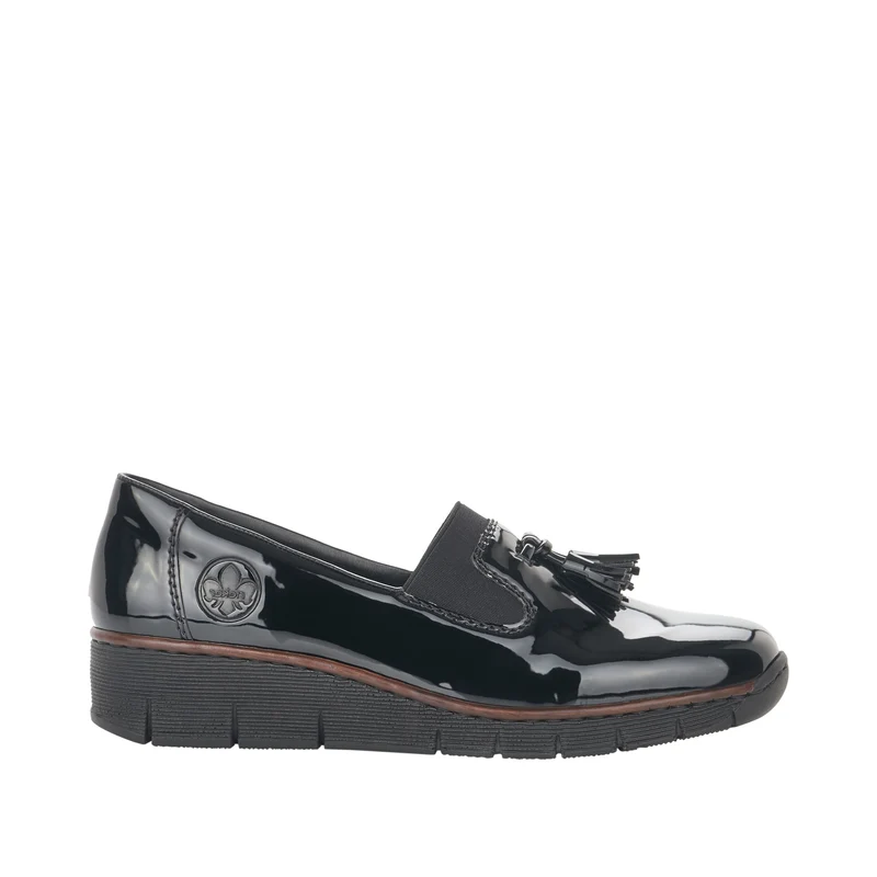 Rieker Damen-Keilslipper aus Lackleder | Schwarz