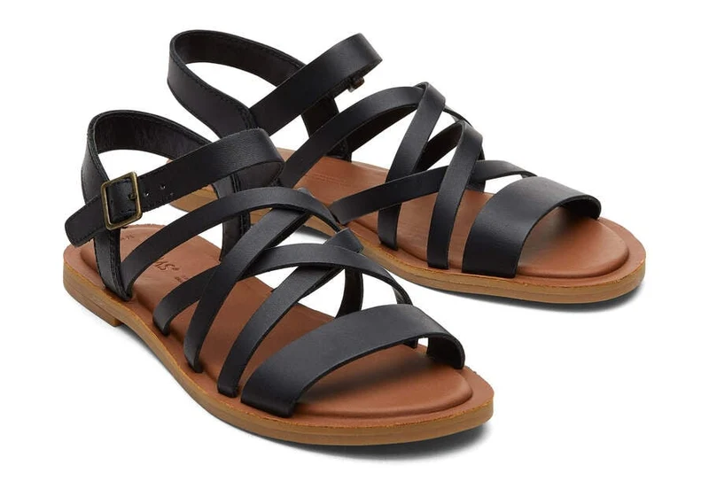TOMS Damen-Sandale „Sephina“ aus Leder – Schwarz