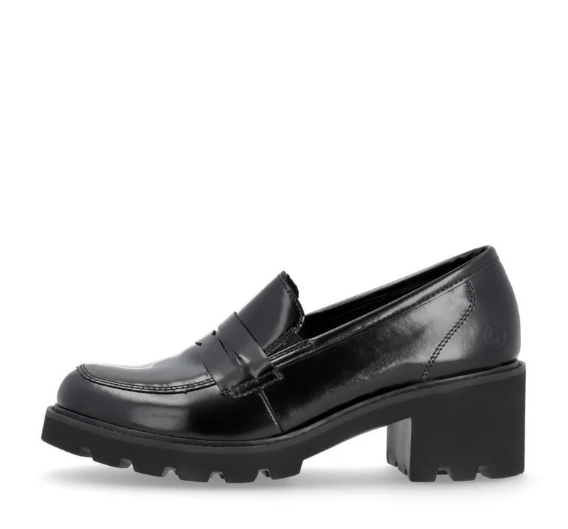 Remonte Damen-Lederschuh mit Blockabsatz – Schwarz