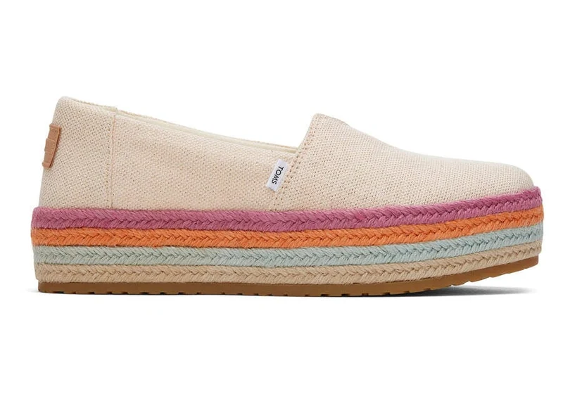 TOMS Plateau-Espadrille „Valencia“ für Damen – Staubiges Pfirsich-Metallic-Leinen