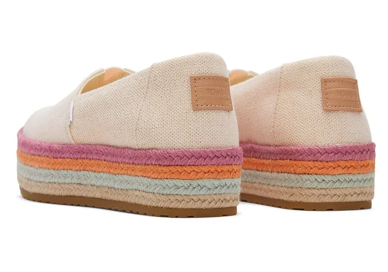 TOMS Plateau-Espadrille „Valencia“ für Damen – Staubiges Pfirsich-Metallic-Leinen