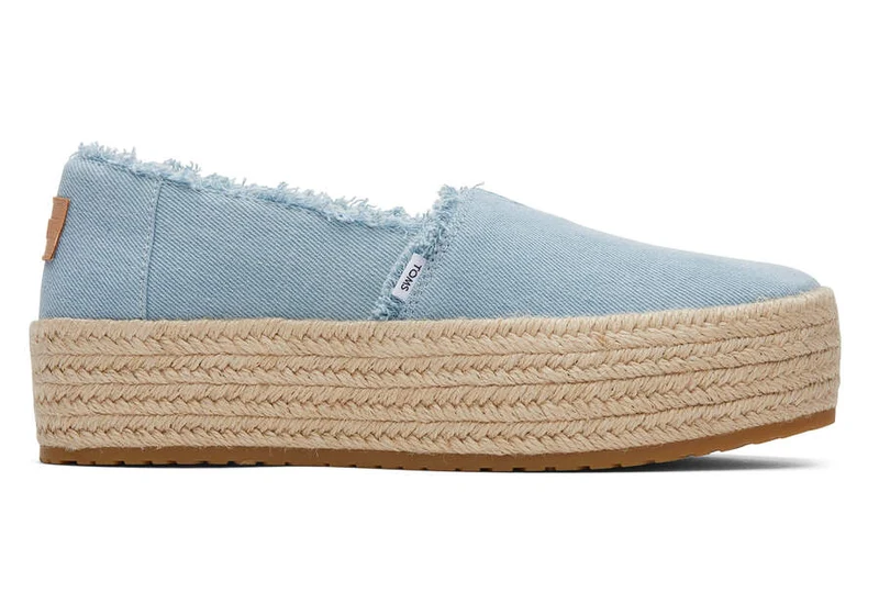TOMS Plateau-Espadrille „Valencia“ für Damen – Pastellblau verwaschener Denim