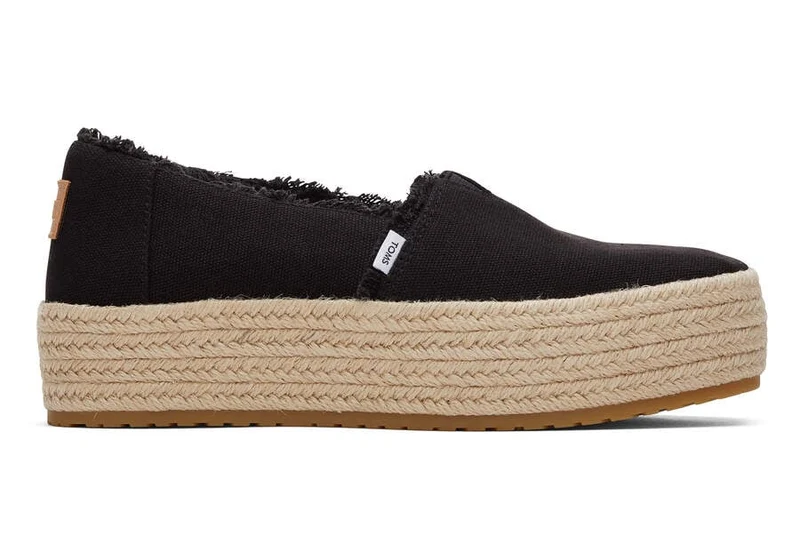 TOMS Damen Valencia Plateau-Espadrille – Schwarz