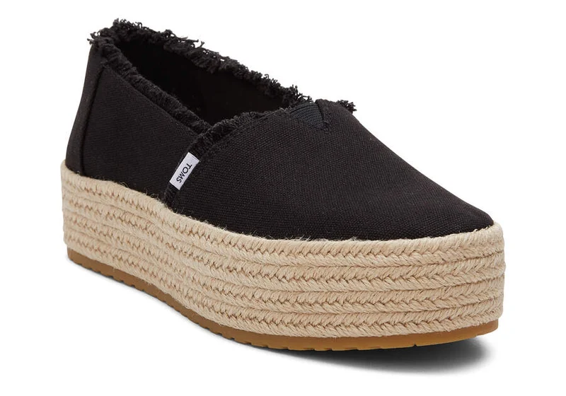 TOMS Damen Valencia Plateau-Espadrille – Schwarz