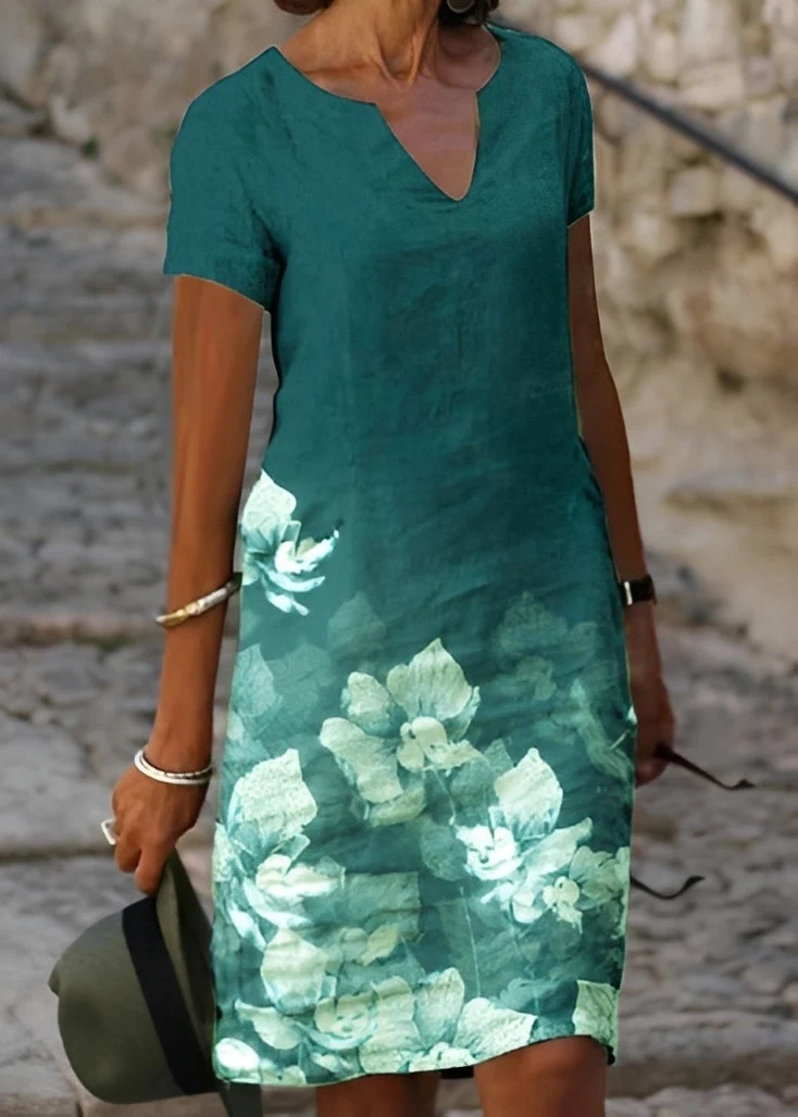 Kristina - Stilvolles, kurzärmeliges Blumenkleid für Damen