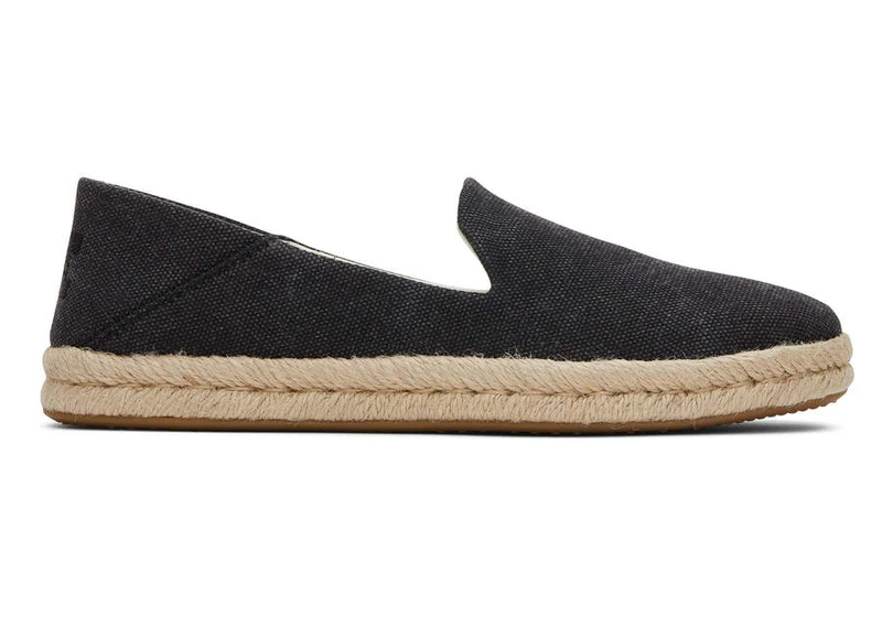 TOMS Damen-Espadrille „Santiago“ aus recyceltem Baumwoll-Canvas – Schwarz