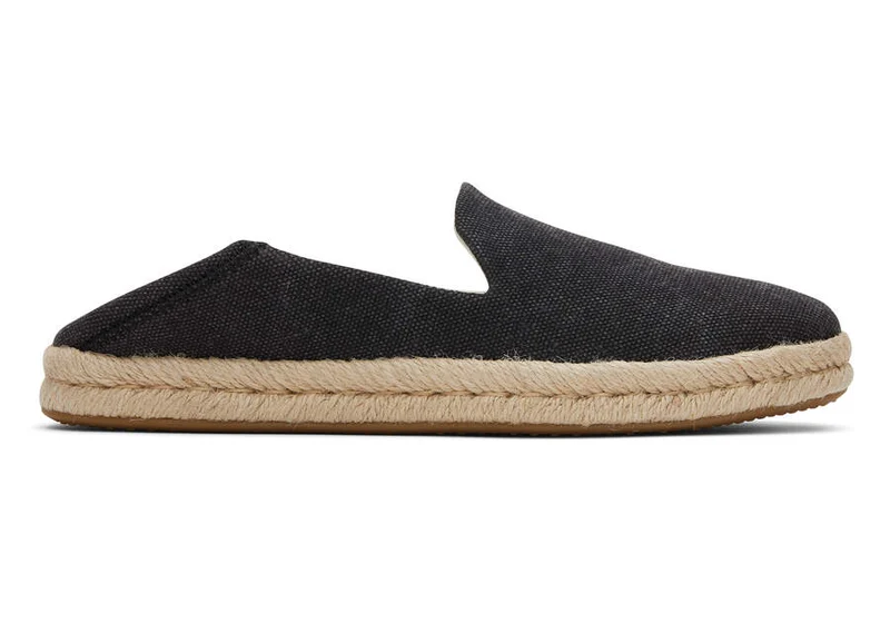 TOMS Damen-Espadrille „Santiago“ aus recyceltem Baumwoll-Canvas – Schwarz