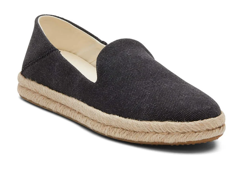 TOMS Damen-Espadrille „Santiago“ aus recyceltem Baumwoll-Canvas – Schwarz