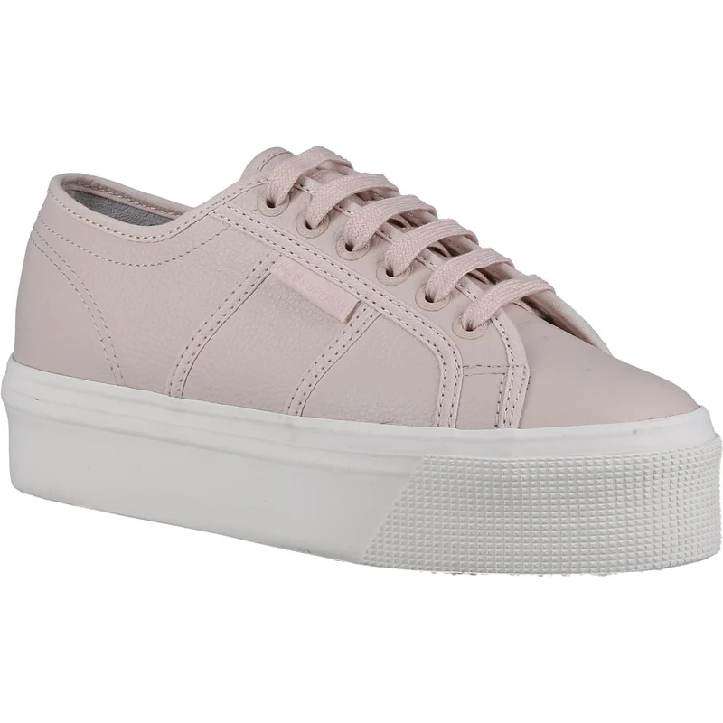 Superga 2790 Plateau-Sneaker aus getrommeltem Leder für Damen – Rosa