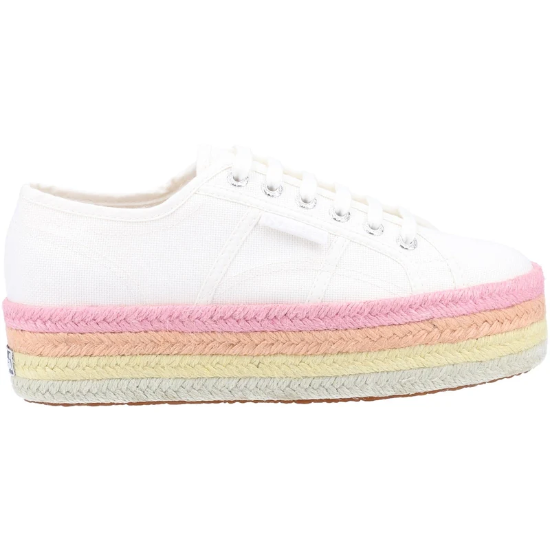 Superga Damen-Sneaker 2790 mit mehrfarbiger Seilplattform – Weiß