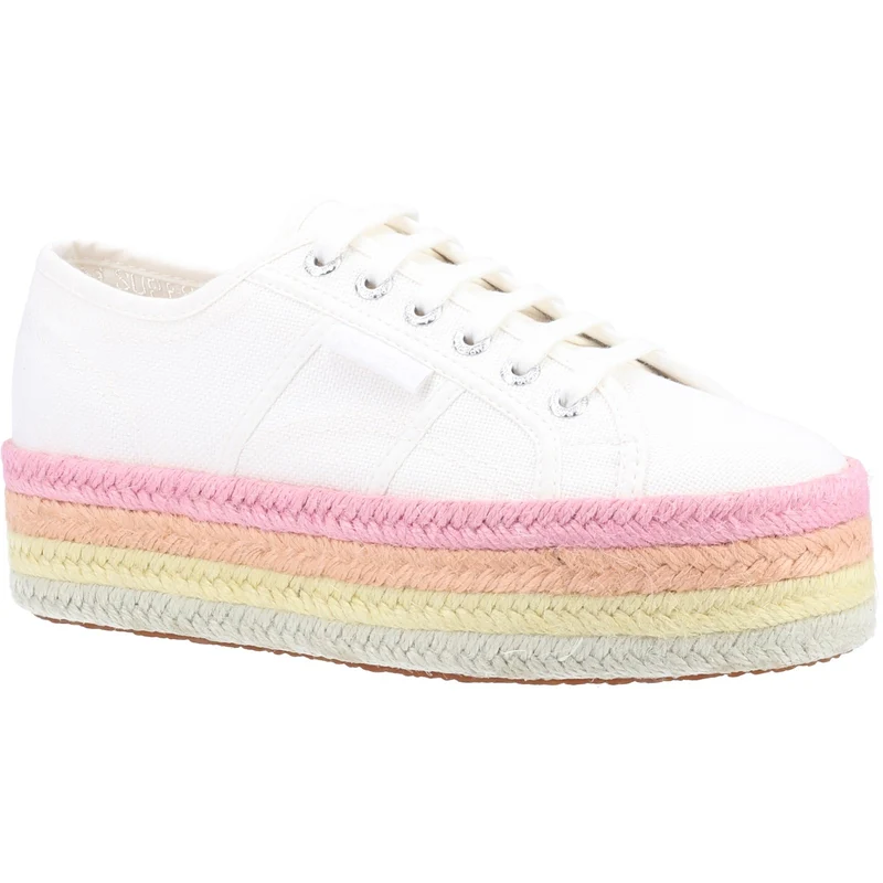 Superga Damen-Sneaker 2790 mit mehrfarbiger Seilplattform – Weiß