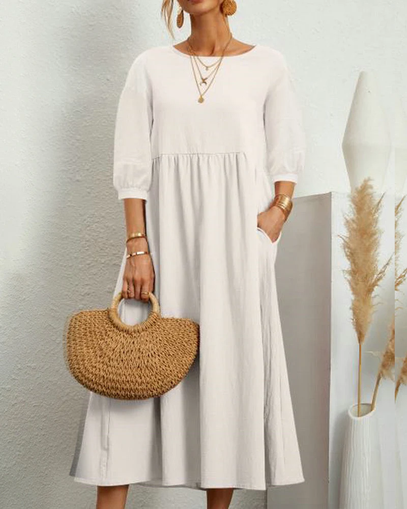 Midikleid mit Rundhalsausschnitt & Laternenärmeln – Selina
