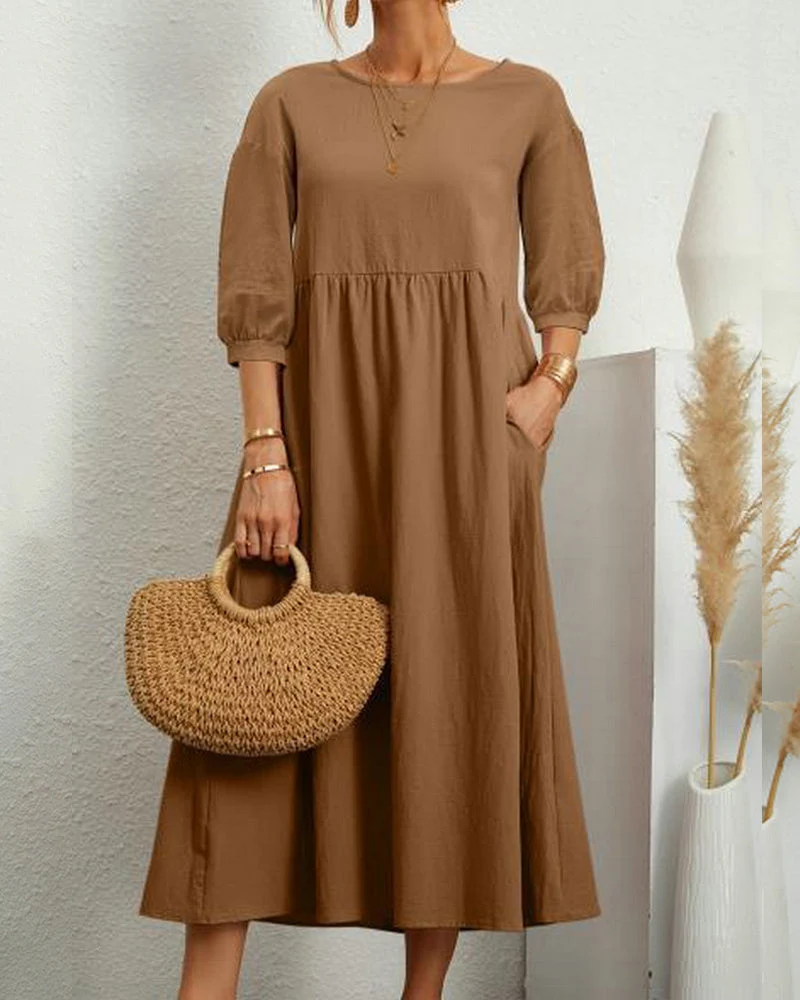 Midikleid mit Rundhalsausschnitt & Laternenärmeln – Selina