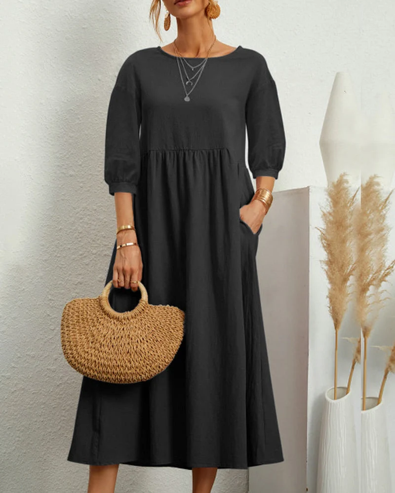 Midikleid mit Rundhalsausschnitt & Laternenärmeln – Selina