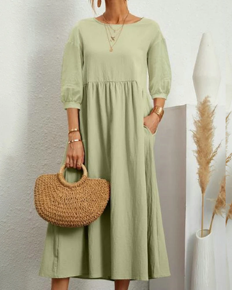 Midikleid mit Rundhalsausschnitt & Laternenärmeln – Selina