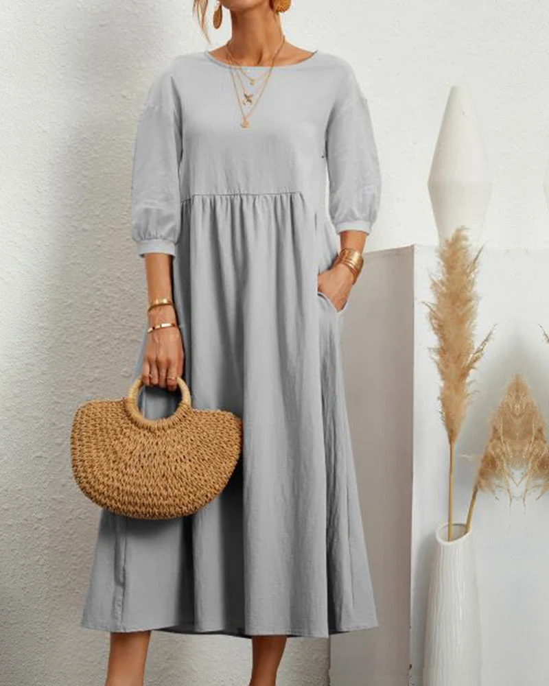 Midikleid mit Rundhalsausschnitt & Laternenärmeln – Selina