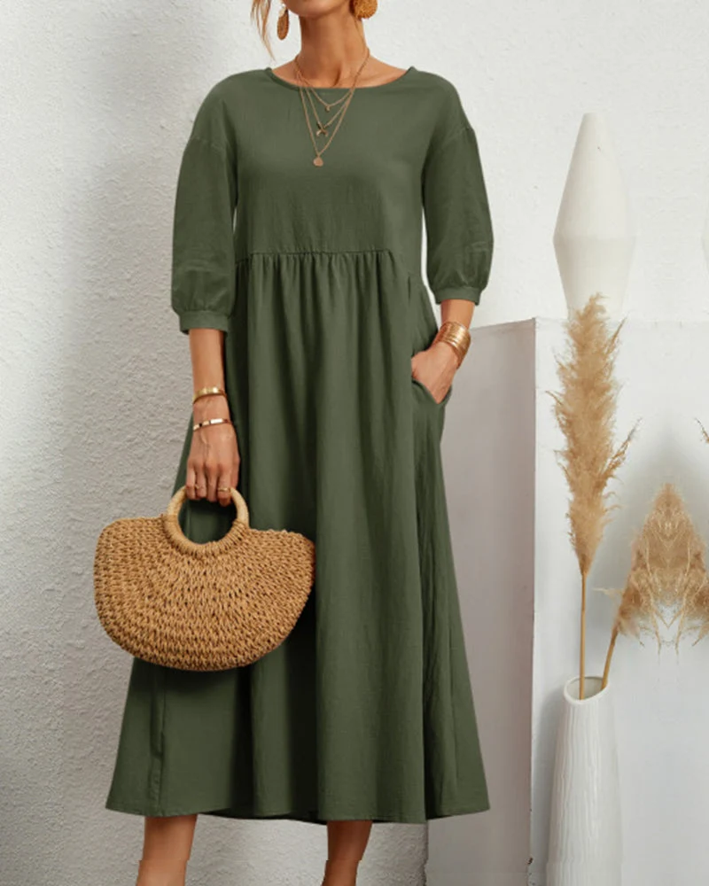 Midikleid mit Rundhalsausschnitt & Laternenärmeln – Selina