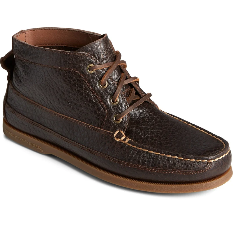 Sperry Authentische Herren-Boot-Chukka-Stiefel aus getrommeltem Leder – Dunkelbraun