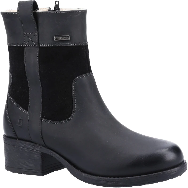 Hush Puppies Damen-Stiefel „Saskia“ aus mit Lammfell gefüttertem Leder – Schwarz