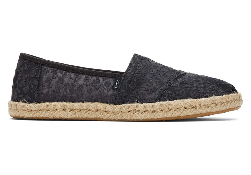TOMS Alpargata Damen-Espadrille mit floraler Spitze und Seil - Schwarz