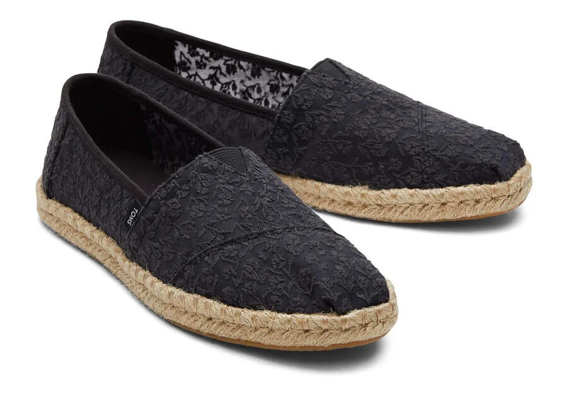 TOMS Alpargata Damen-Espadrille mit floraler Spitze und Seil - Schwarz