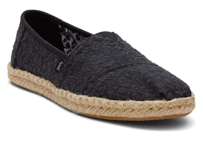 TOMS Alpargata Damen-Espadrille mit floraler Spitze und Seil - Schwarz