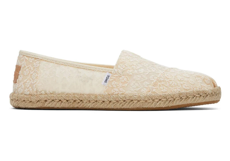 TOMS Alpargata Damen-Espadrille mit floraler Spitze und Seil – Natur