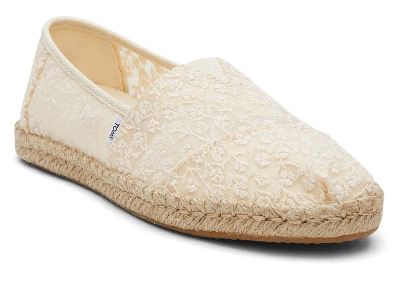 TOMS Alpargata Damen-Espadrille mit floraler Spitze und Seil – Natur