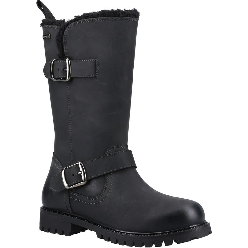 Hush Puppies Damen-Stiefel „Winnie“ aus mit Lammfell gefüttertem Leder – Schwarz