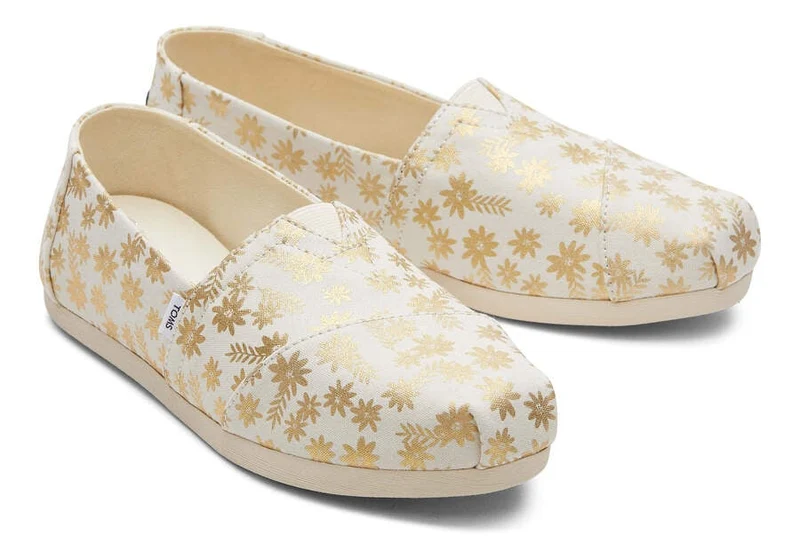TOMS Alpargata Floral Blooms Espadrille für Damen – Goldfolie